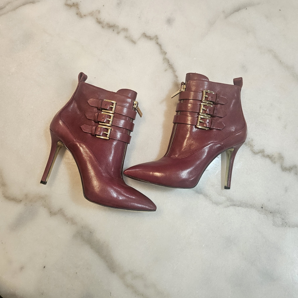 MICHAEL Michael Kors Maroon Triple Buckle Heeled Boots